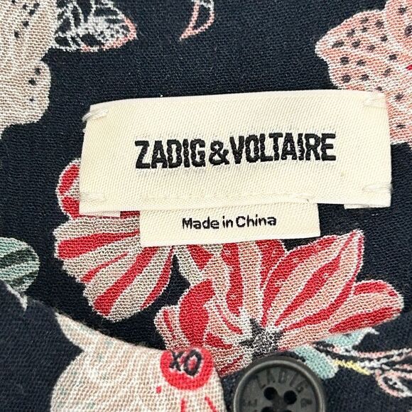 Zadig and Voltaire Tifany Flower Print Crepe Blouse Long Sleeve Size Medium - Picture 10 of 12